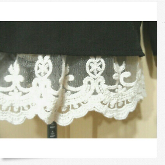 AB STUDIO Layered Chiffon & Lace Blouse S Black LS - Picture 4 of 6